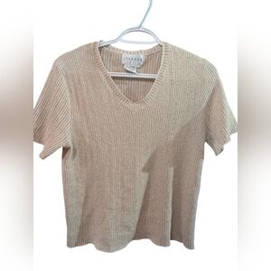 Spanner Beige Gold Glitter  Ribbed Knit Top